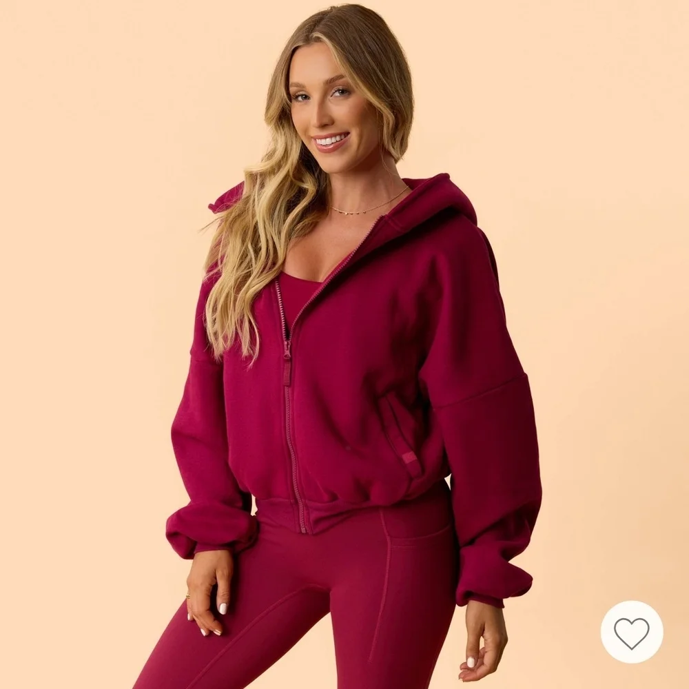 Women's Zip-Up Hooded Sweatshirt - Rich Magenta - Picture 2 of 7